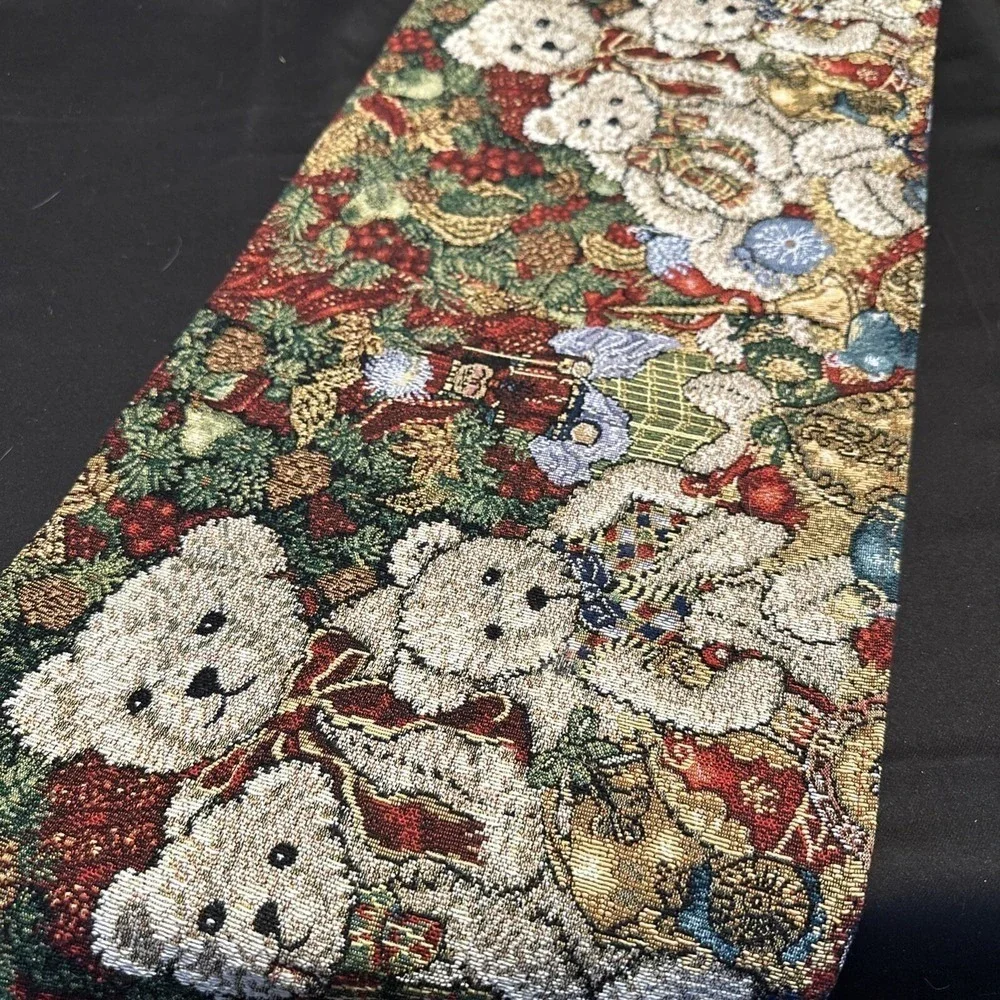 Violet Linen‎ Christmas Tapestry Teddy Bear Table Festive Runner Holiday 68x12